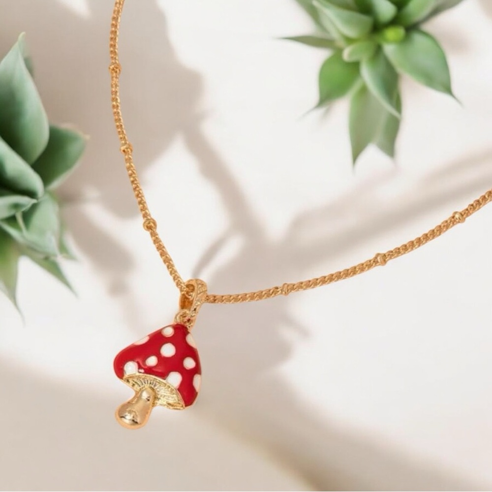 Mushroom Enamel Pendant Necklace